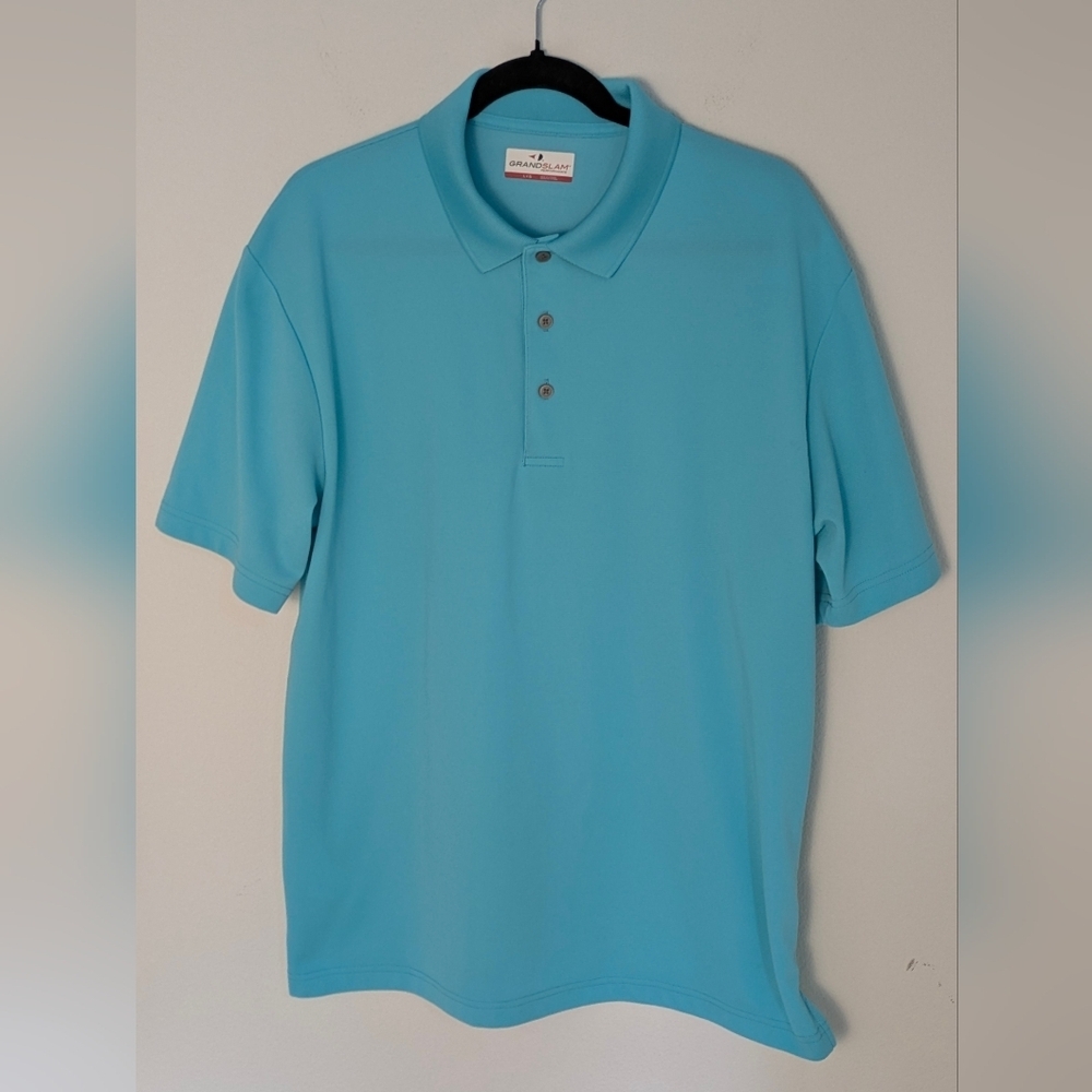 GRAND SLAM Men's GOLF POLO TEE KNIT SHIRT EASY CARE Performance Sz L Turquoise